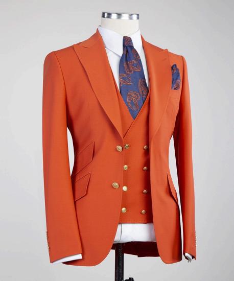Penelope New Orange Peaked Lapel Slim fit Three Pieces Men Suits_3