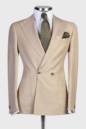 Samuel Stylish Champagne Peaked Lapel Double Breasted Prom Men Suits_1