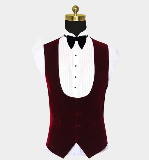 Popular White Jacquard Men Suits with Burgundy Lapel | Floral Tuxedo_3