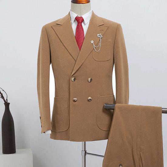 Canterbury Gentle Camel Double Breasted Slim Fit Custom Business Suit_2