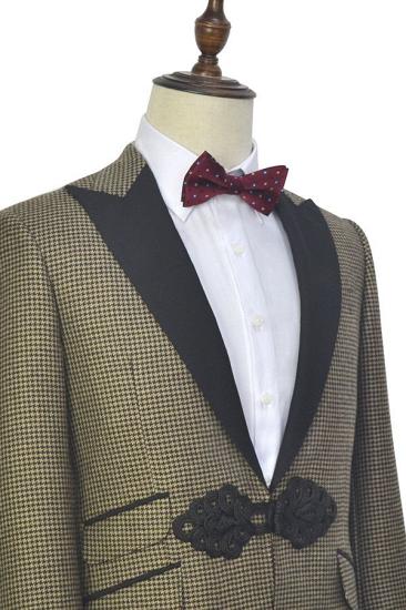 Xander Small Checked Peak Lapel Prom Suits | Knitted Button Black Wedding Suits for Men_3