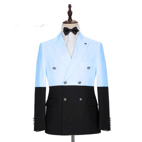 Fashion Sky Blue Double Breasted Men Suits with Peaked Lapel_2