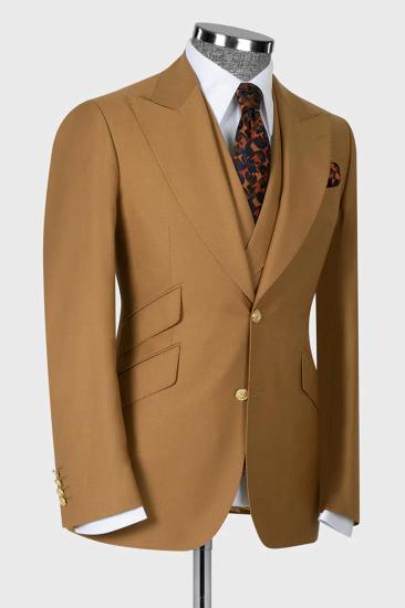 Morden Camel 3 Piece Peaked Lapel Slim Fit Men Suits With Classic Vest_3