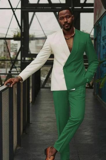 Elio Chic White And Green Slim fit One Button Lastest Prom Men Suits_1