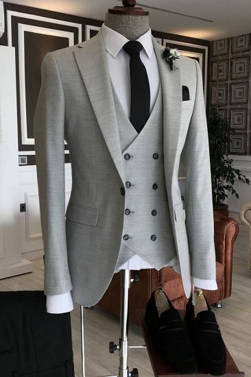 Nadia Simple Light Gray 3-Pieces Notched Lapel Double Breasted Business Suits For Men_1