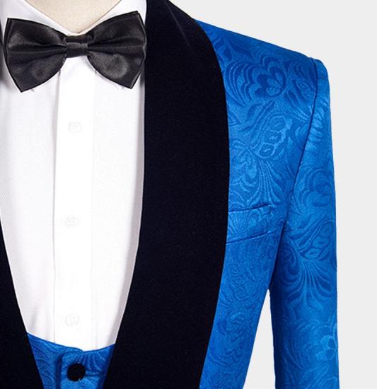 Gorgeous Royal Blue Floral Jacquard Men Suits | Slim Fit Tuxedo_4