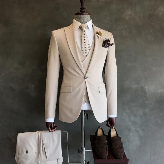 Happnessmall Best Fitted Champagne 3-Pieces Peaked Lapel Business Suits_2