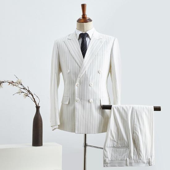 Atlas Modern White Striped Double Breasted Slim Fit Custom Suit For Business_2