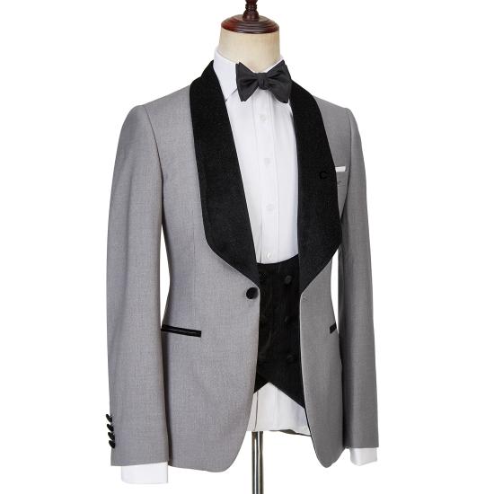 Light Gray  Shiny Shawl Lapel One Button Three Pieces Wedding Men Suits | Happnessmall_4