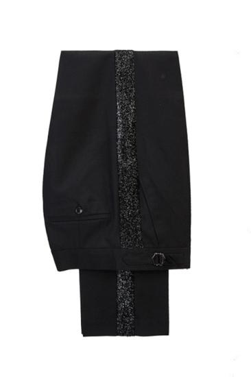 Elegant Shape  Sky Blue Stitching Sparkle Black Peak Lapel 2 Piece Men's Suit_2