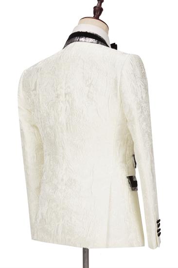 Unique White Jacquard Silver Gray Lapel With Black Border Men'S Wedding Tailcoat_2