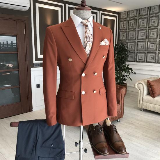 Formal Orange Peaked Lapel Double Breasted Men Suits For Business | Happnessmall_2