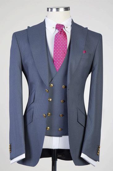 Sterling Newest Grey Three-Pieces Peaked Lapel Men Suits For Business_1