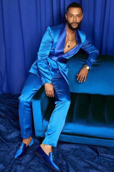 Zoey Sparkle Blue Shawl Lapel Bespoke Prom Men Suits