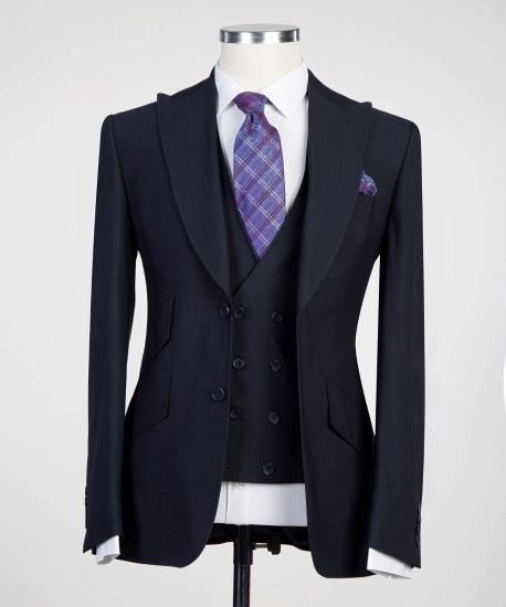 Hayes Glamoros Dark Navy Three Pieces Peaked Lapel Men Suits_5