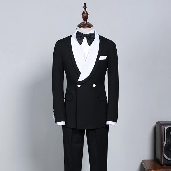 Klare Stylish Black And White Slim Fit Bespoke Wedding Suit For Grooms_2