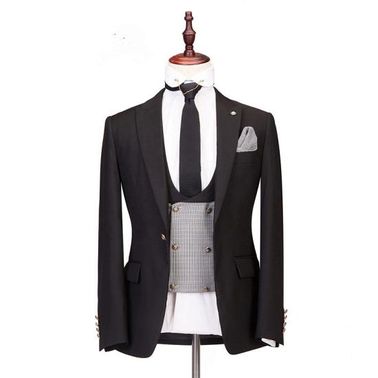 Classic black collar slim fitting men's business three piece set_3