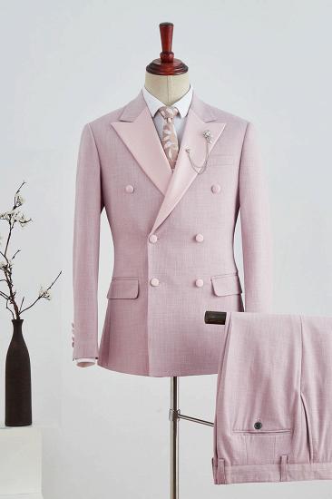 Latest Design Pink Plaid Peaked Lapel Double Breasted Prom Suit_1