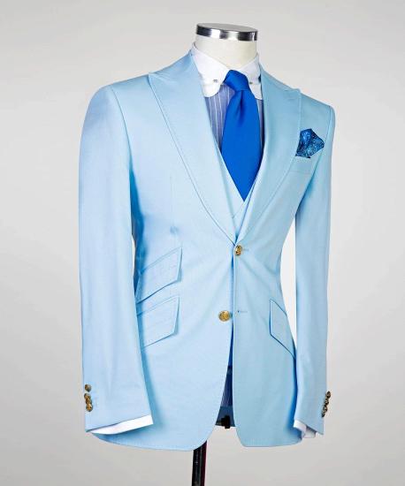 Stylish Sky Blue Three Pieces Peaked Lapel Slim Fit Men Suits_3