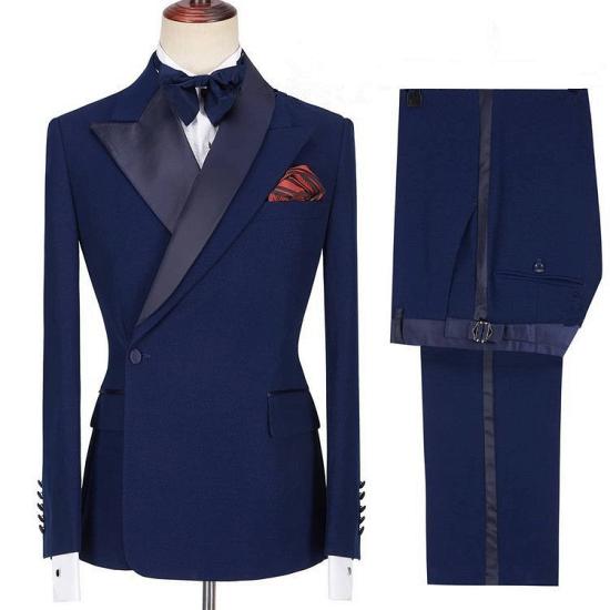 Elegant Shape Dark Navy Peaked Lapel Men Suits for Prom_3