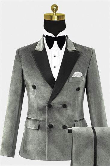 Orion Handsome Double Breasted Velvet Tuxedo | Silver Peak Lapel Prom Suits_1