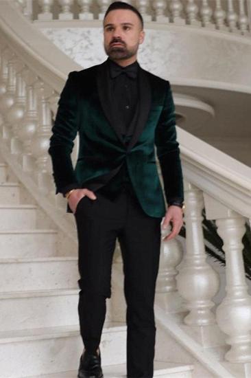 Ioannis Fashion Dark Green Velvet Three Pieces Shawl Lapel Wedding Groom Suits_2