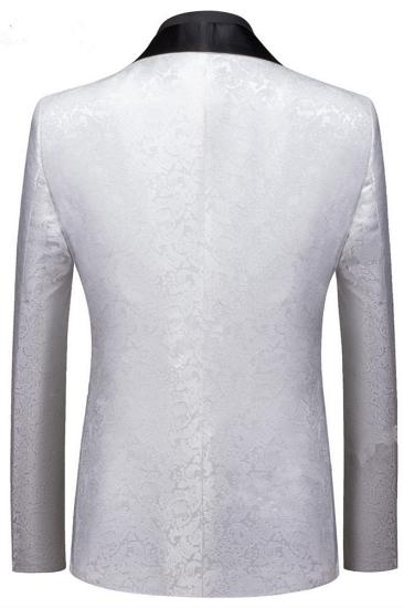 Finnian White Jacquard One Buttons Wedding Men Suits With Black Lapel_2