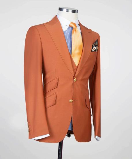 Gentle Orange Peaked Lapel Close Fitting Prom Men Suits_3