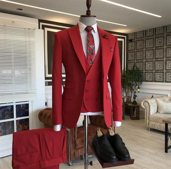 Henry Red Bespoke Peaked Lapel Three Pieces Prom Men Suits_2