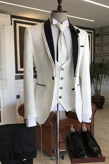 Dimitris White Slim Fit Tailored Wedding Men's Suits with Black Shawl Lapel_1