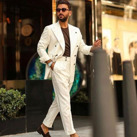 Kyle Stylish White Double Breasted Striped Men Suits With Peaked Lapel_2