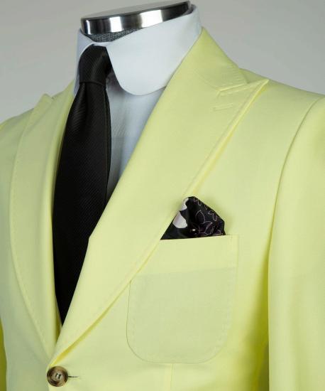 Happnessmall Chic Light Yellow  Three Pieces Peaked Lapel Men Business Suits_4