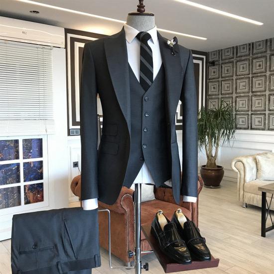 Jasper Traditional Black One Button Double Breasted Business Suits For Men_2