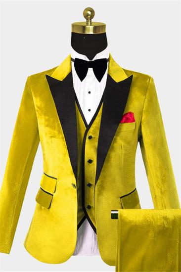 Blaze Slim fit Yellow Velvet Tuxedo for Men | Three Pieces Slim Fit Prom Suits_1
