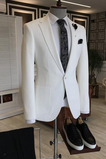 Modern White Notched Lapel Slim Fit Business Men Suits | Happnessmall_1