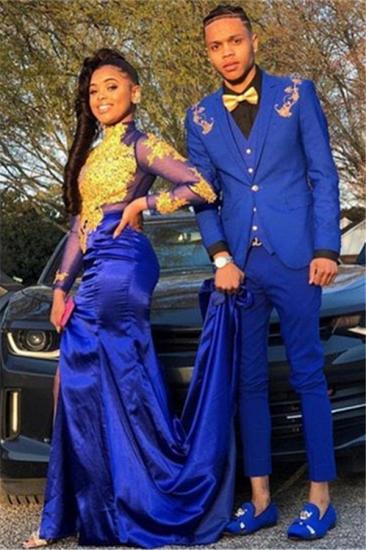 Special Design Royal Blue Three Pieces Prom Men Suits With Appliques_1