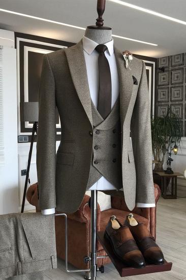 Artemis Elegant Solid Dark Brown Peaked Lapel One Button Business Men Suits_1