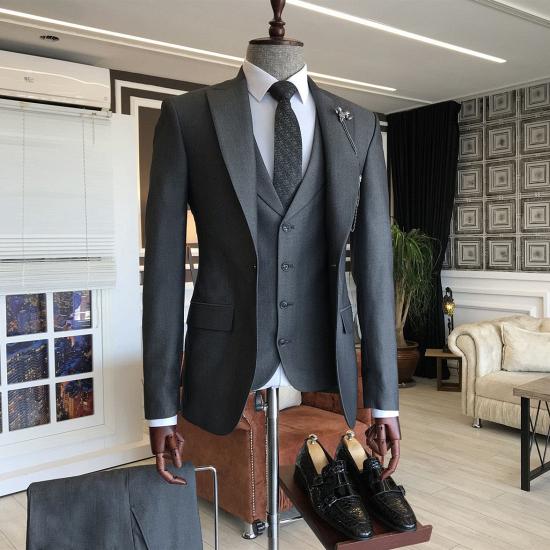 Zephyr Newest Classic All Black Peaked Lapel Formal Business Suits_2