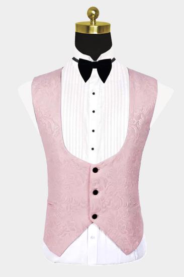 Fashionable pink one button groom set | black satin shawl men's wedding suit_2