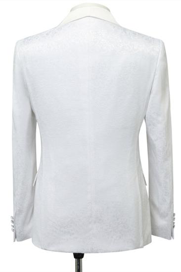 Fashionable white jacquard slim fit shawl with lapel and single button men's set_2
