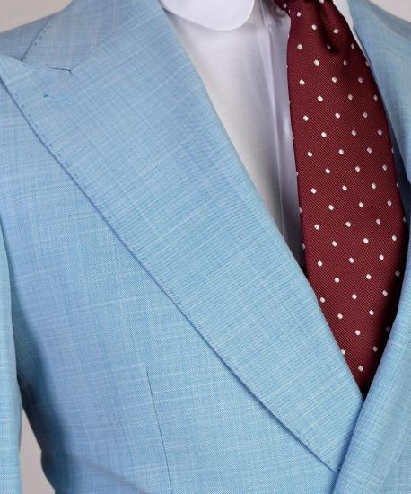 Irene New Fashion Sky Blue Double Breasted Peaked Lapel Men Suits_2