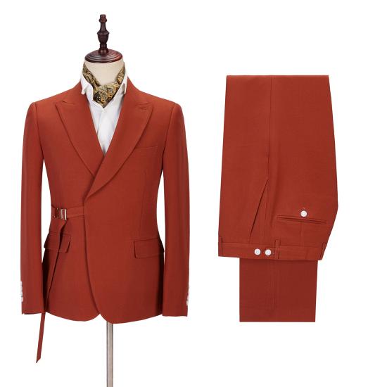 Newest Peaked Lapel Slim Fit Orange Single Breasted Men Suits for prom_3