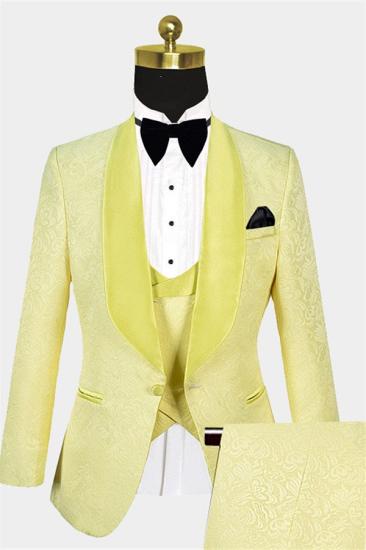 Chic Yellow Jacquard Three Pieces Shawl Lapel Prom Tuxedo