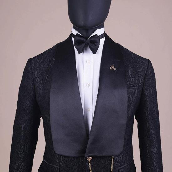 Newest Black Shawl Lapel Jacquard Wedding Groom Suits | Happnessmall_2