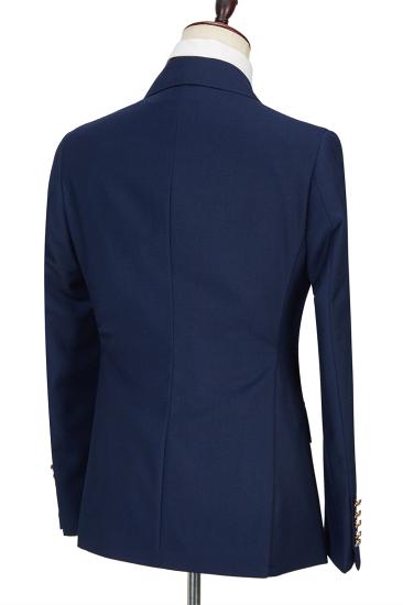 Advanced Dark Navy Peak Lapel Double Breasted Formal Men's Suit for Prom_2