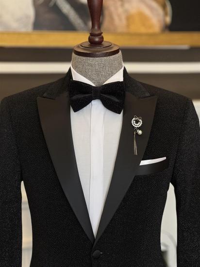 Fashion Black  Peaked Lapel One Button Two Pieces Men Suits | Happnessmall_2