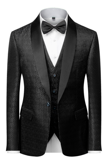 Classic black jacquard satin silk shawl for men's wedding tailcoat