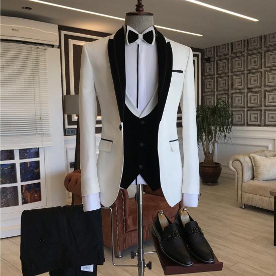 Marian Smart Black Slim Fit Wedding Tuxedos With White Shawl Lapel_2