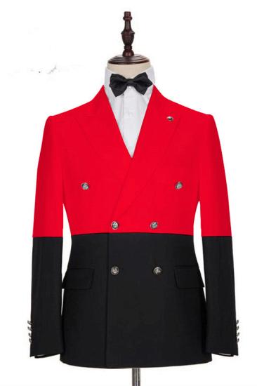 Chic Red And Black Double Breasted Peaked Lapel Men Suits for Prom