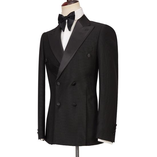 latest Design Black Double Breasted Peaked Lapel Slim Fit Men Suits for Porm_5